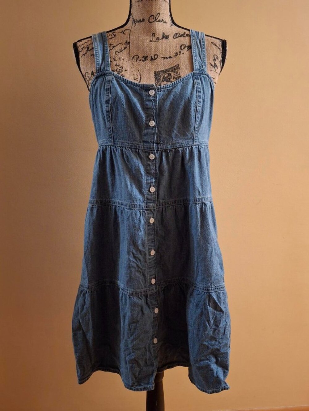 Levi’s Joni Cotton Tiered Chambray Denim Button Dress Women’s Size Small